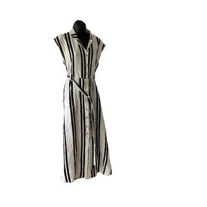 Primark Neutral Stripe Sleeveless Midi Dress in Cream and Black Sz 10